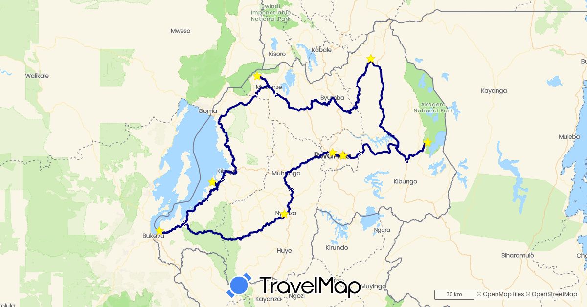 TravelMap itinerary: driving in Rwanda (Africa)
